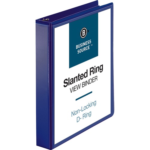 Business Source D-Ring View Binder - 1 1/2" Binder Capacity - Slant D-Ring Fastener(s) - Internal Pocket(s) - Navy - Clear Overlay, Labeling Area, Lay Flat, Pocket - 1 Each