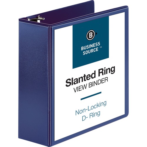 Business Source D-Ring View Binder - 4" Binder Capacity - Slant D-Ring Fastener(s) - Internal Pocket(s) - Navy - Clear Overlay, Labeling Area, Lay Flat, Pocket - 1 Each = BSN28456