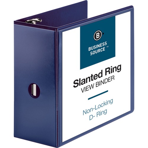 Business Source D-Ring View Binder - 5" Binder Capacity - Slant D-Ring Fastener(s) - Internal Pocket(s) - Navy - Clear Overlay, Labeling Area, Lay Flat, Pocket - 1 Each = BSN28457