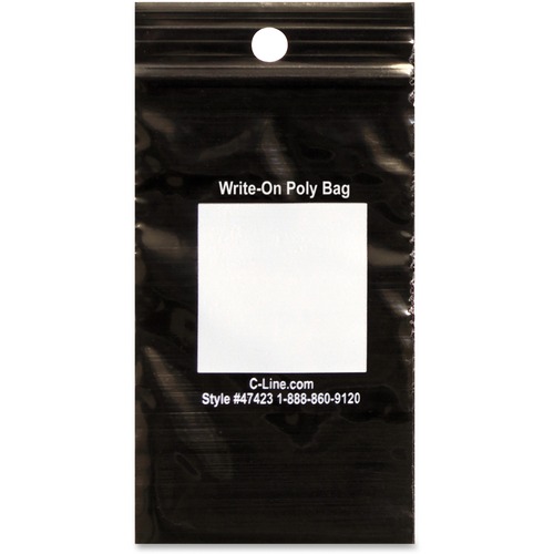 C-Line Write-On Reclosable Bags - 3" Length x 2" Width - Zipper, Seal Closure - Black - Tool, Accessories - 1000 / Box