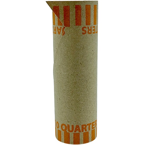 PAP-R Tubular Coin Wrap - 25¢ Denomination - Durable, Burst Resistant, Crimped, Pre-formed - 57 lb Basis Weight - Paper - Orange - 1000 / Box