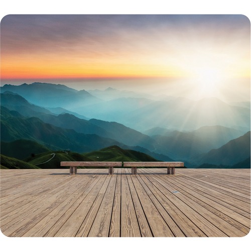 Fellowes Recycled Mouse Pad - Mountain Sunrise - Mountain Sunrise - 8" (203.20 mm) x 9" (228.60 mm) x 60 mil (1.52 mm) Dimension - Multicolor - Rubber Base - Slip Resistant, Scratch Resistant, Skid Proof - 1 Pack - Mouse & Keyboard Wrist Rests - FEL5916201