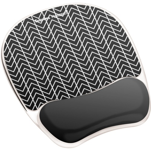 Fellowes Photo Gel Mouse Pad Wrist Rest with Microban® - Black Chevron - Chevron - 9.25" x 7.88" x 0.88" Dimension - Black, White - Gel, Rubber - Stain Resistant, Skid Proof - 1 Pack