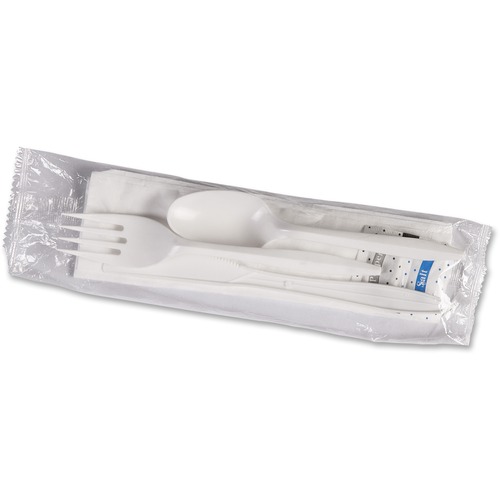 Genuine Joe Fork/Knife/Spoon Utensil Kit - 250 Piece(s) - 250/Carton - Cutlery Set - 1 x Spoon - 1 x Fork - 1 x Knife - Disposable - Polystyrene - White