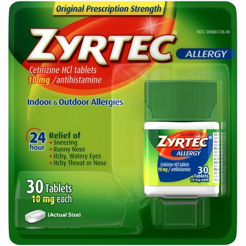 Zyrtec Allergy Tablets - For Runny Nose, Sneezing, Itchy Throat - 30 / Box