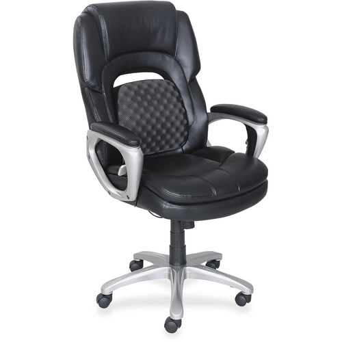 Lorell Wellness by Design Accucel Executive Office Chair - Black Bonded Leather Seat - Black Ethylene Vinyl Acetate (EVA), Bonded Leather Back - High Back - 5-star Base - 1 Each