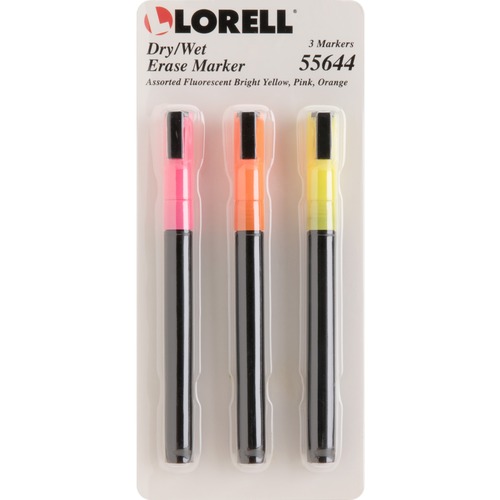 Lorell Dry/Wet Erase Marker - Assorted - 3 / Pack - Dry Erase Markers - LLR55644