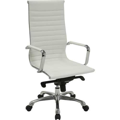 Lorell Modern Executive High-Back Office Chair - Bonded Leather Seat - Bonded Leather Back - High Back - 5-star Base - White - Leather - 1 Each