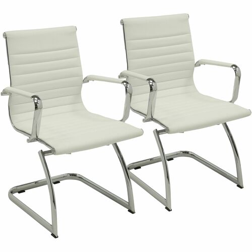 Lorell Modern Guest Chairs - Bonded Leather Seat - Bonded Leather Back - Mid Back - Cantilever Base - White - Leather - 2 / Carton