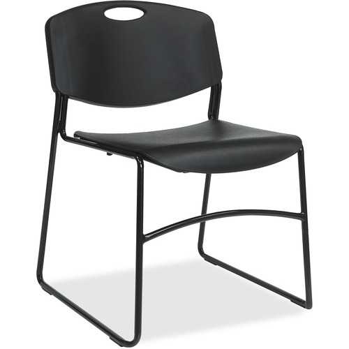 Lorell Heavy-duty Standard-height Stack Chairs - Plastic Seat - Plastic Back - Steel Frame - Black - 4 / Carton
