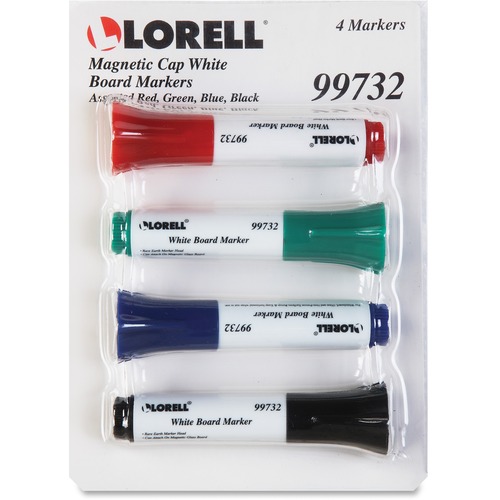 Lorell Magnetic Cap Whiteboard Markers - Assorted - 4 / Set - Dry Erase Markers - LLR99732