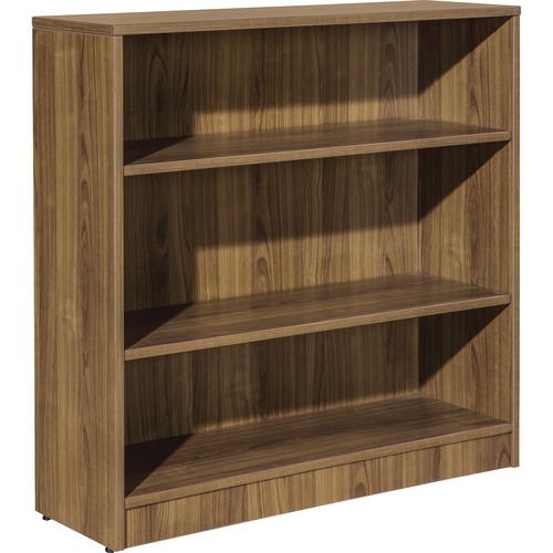 Lorell Laminate Bookcase - 3 Shelf(ves) - 36" Height x 36" Width x 12" Depth - Sturdy, Adjustable Feet, Adjustable Shelf - Thermofused Laminate (TFL) - Walnut - Laminate - 1 Each