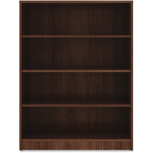 Lorell Walnut Laminate Bookcase - 48" Height x 36" Width x 12" Depth - Sturdy, Adjustable Feet - Walnut - Laminate - 1 Each - Book Racks - LLR99786