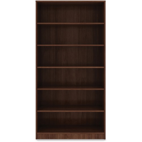 Lorell Walnut Laminate Bookcase - 72" Height x 36" Width x 12" Depth - Sturdy, Adjustable Feet, Adjustable Shelf - Walnut - Laminate - 1 Each - Book Racks - LLR99792