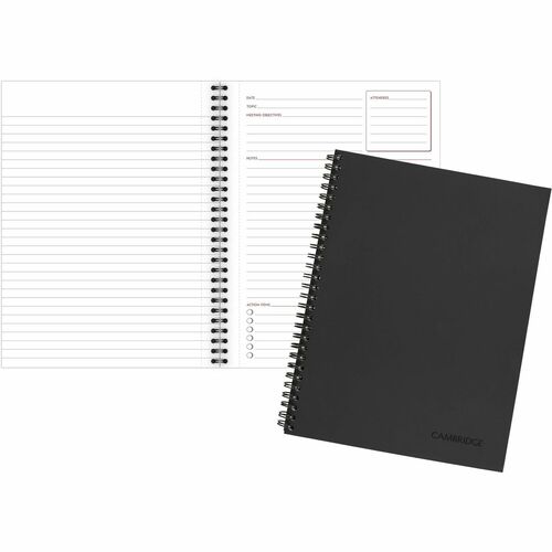 Mead Limited Meeting Notebook - 80 Pages - Wire Bound - Both Side Ruling Surface - Ruled - 7 1/4" x 9 1/2" - Black Cover - Perforated, Dual Sided - Recycled - 1 Each