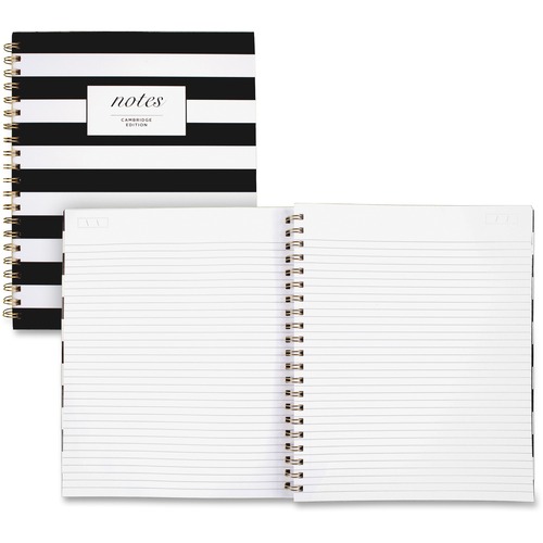 Cambridge Hardcover Wirebound Notebook - 160 Pages - Twin Wirebound - Both Side Ruling Surface - Ruled - 11" x 8 7/8" - Black & White Stripe Cover - Hard Cover, Dual Sided - 1 Each