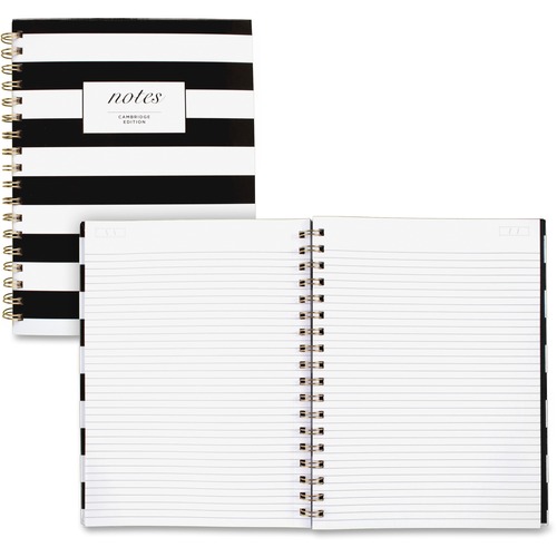 Cambridge Hardcover Wirebound Notebook - Twin Wirebound - Both Side Ruling Surface - Ruled Front Ruling x 7.3" Width x 9.5" Length - Black & White Stripe Cover - Hard Cover, Dual Sided - 1 Each