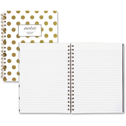 Cambridge Hardcover Wirebound Notebook - Twin Wirebound - Both Side Ruling Surface - Ruled - 7" x 9 1/2" - Gold Dotted Cover - Hard Cover, Dual Sided - 1 Each