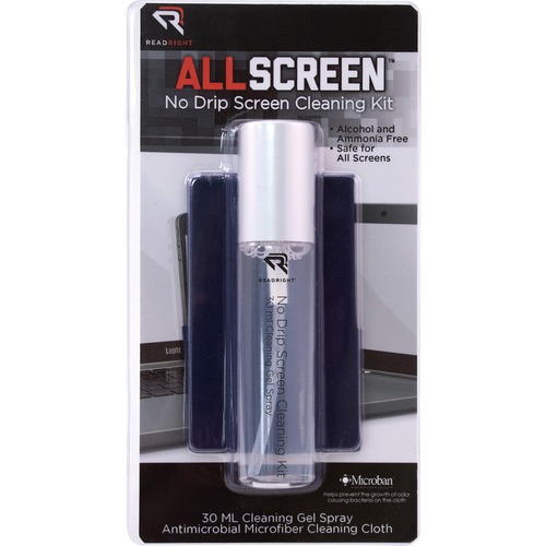 Advantus Read/Right No Drip Screen Cleaning Kit - For Display Screen - Ammonia-free, Alcohol-free, Reusable, Antimicrobial, Anti-bacterial, Prevents Germs - MicroFiberAerosol Spray Can - 1 Each - Assorted