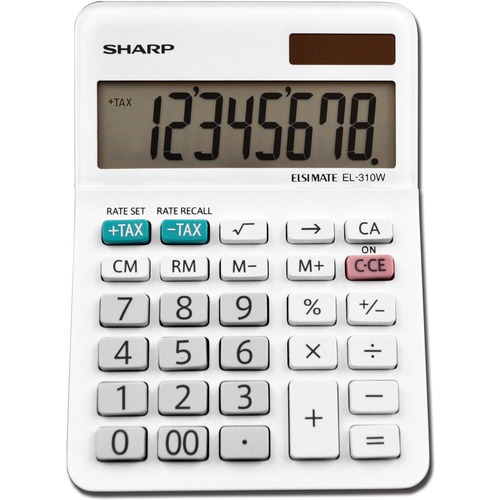 Sharp Calculators EL-310WB 8-Digit Professional Mini-Desktop Calculator - 4-Key Memory, Sign Change, Backspace Key, Auto Power Off, Double Zero - 8 Digits - LCD - 1" x 3.4" x 4.8" - White - Desktop - 1 Each