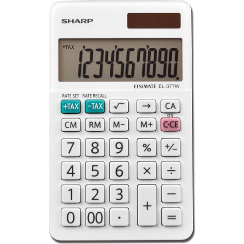 Sharp Calculators EL-377WB 10-Digit Professional Handheld Calculator - Sign Change, Auto Power Off - 10 Digits - LCD - 0.3" x 2.8" x 4.8" - White - Handheld - 1 Each