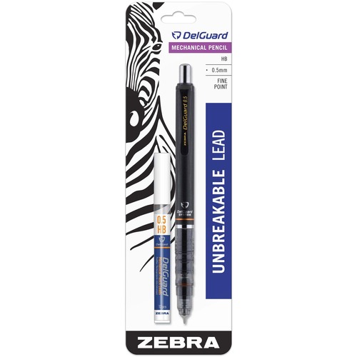Zebra DelGuard Mechanical Pencil - 2HB Lead - 0.5 mm Lead Diameter - Refillable - Black Barrel - 1 Each