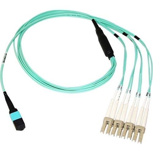 Axiom MPO Female to 4 LC Multimode OM4 50/125 Fiber Optic Breakout Cable - 9m - 29.53 ft Fiber Optic Network Cable for Network Device - First End: 1 x MPO Network - Female - Second End: 4 x LC Network - Male - 50/125 µm - Aqua