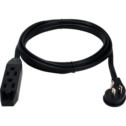 QVS 3-Outlet 3-Prong 25ft Flat Right-Angle Power Extension Cord - For Computer, Electronic Equipment - 125 V AC / 13 A - Black - 25 ft Cord Length - NEMA 5-15P / NEMA 5-15R - 1