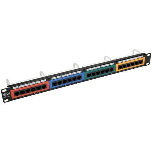 Eaton Tripp Lite Series 24-Port 1U Rack-Mount 110-Type Color-Coded Patch Panel, RJ45 Ethernet, 568B, Cat5/5e - 24 Port(s) - 24 x RJ-45 - 1U High - 19" Wide - Rack-mountable