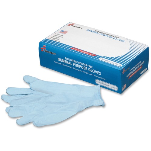 SKILCRAFT Blue Nitrile General Purpose Gloves - X-Large Size - Disposable, Textured, Powder-free, Latex-free, Ambidextrous, Comfortable Grip, Fatigue-