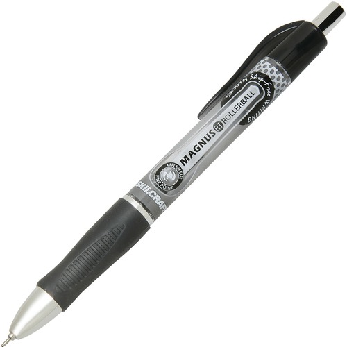 SKILCRAFT Magnus Retractable Rollerball Pen - 0.5 mm Pen Point Size - Needle Pen Point Style - Refillable - Retractable - Black Pigment-based Ink - Plastic Barrel - 1 Dozen
