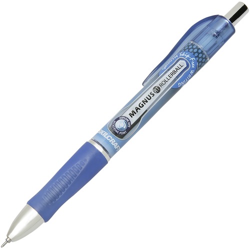 SKILCRAFT Magnus Retractable Rollerball Pen - 0.5 mm Pen Point Size - Needle Pen Point Style - Refillable - Retractable - Blue Pigment-based Ink - Plastic Barrel - 1 Dozen