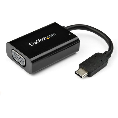 StarTech.com USB C to VGA Adapter with 60W Power Delivery Pass-Through - 1080p USB Type-C to VGA Video Converter w/ Charging - Black - USB-C (DP 1.2 Alt Mode HBR2) to VGA video display adapter w/ 60W Power Delivery pass-through charging; 2048x1280/1920x12