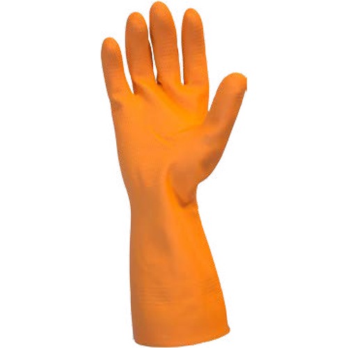 Safety Zone Orange Neoprene Latex Blend Flock Lined Latex Gloves - Chemical Protection - Large Size - Orange - Fish Scale Grip, Flock-lined - For Dishwashing, Cleaning, Meat Processing - 28 mil Thickness - 12" Glove Length