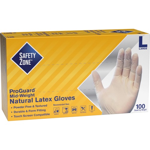 Safety Zone Powder Free Natural Latex Gloves - 9.65" Glove Length - Polymer Coating - Large Size - Natural - Allergen-free, Silicone-free