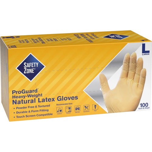 Safety Zone Powder Free Natural Latex Gloves - Polymer Coating - Large Size - Natural - Allergen-free, Silicone-free - 9.65" Glove Length