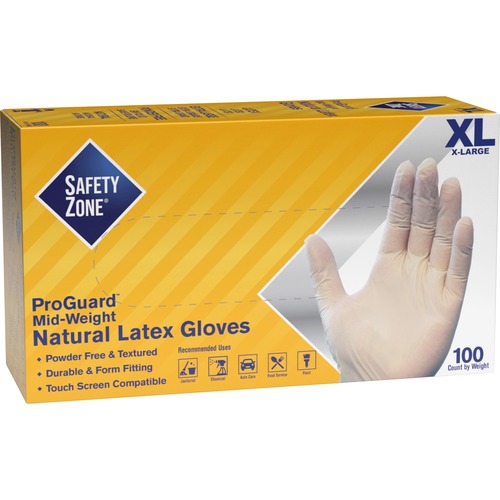 Safety Zone Powder Free Natural Latex Gloves - 9.65" Glove Length - Polymer Coating - X-Large Size - Natural - Allergen-free, Silicone-free
