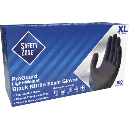 Safety Zone Powder Free Black Nitrile Gloves - 9.65" Glove Length - X-Large Size - Black - Latex-free, Silicone-free, Allergen-free, Comfortable, Textured, DEHP-free - For Food, Janitorial Use, Cosmetics, Painting, Pet Care, Cleaning, Dishwashing