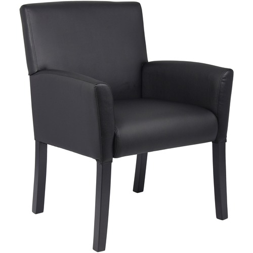 Boss Box Arm Guest Chair - Vinyl Seat - Four-legged Base - Black - 1 Each
