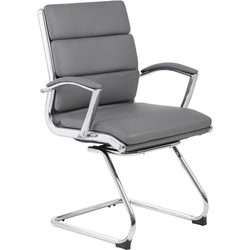 Boss B9479 CaressoftPlus Guest Executive Chair - Gray Vinyl Seat - Gray Back - High Back - Cantilever Base - 1 Each