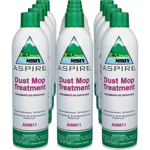 MISTY Aspire Dust Mop Treatment - 16 fl oz (0.5 quart) - Lemon, Citrus Scent - 12 / Carton - VOC-free, No-wax, Water Based, Non-flammable, Silicon-free - Clear, White