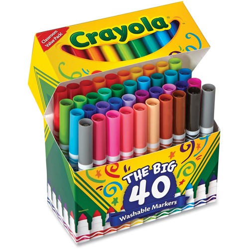 Crayola Ultra-Clean Washable Markers - Conical Marker Point Style - Assorted - 40 / Set
