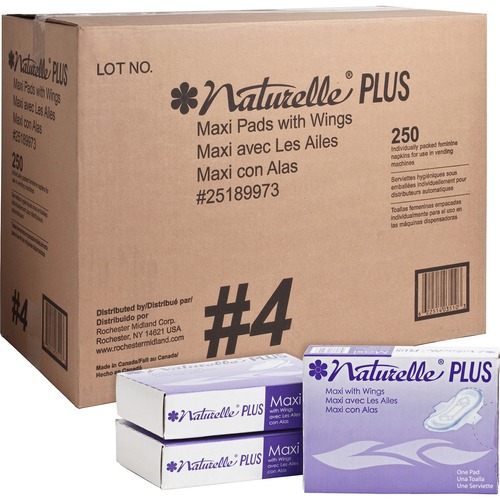 Impact Naturelle Plus Sanitary Napkins - 250 / Carton - Individually Wrapped, Anti-leak, Highly Absorbent, Comfortable