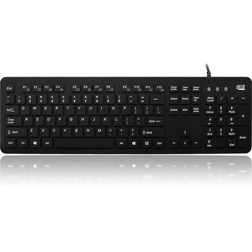 Adesso Antimicrobial Waterproof Desktop Keyboard - Cable Connectivity - USB Interface - 104 Key - English (US) - QWERTY Layout - Computer, MAC - TouchPad - PC, Windows, Mac OS - Membrane Keyswitch - Black
