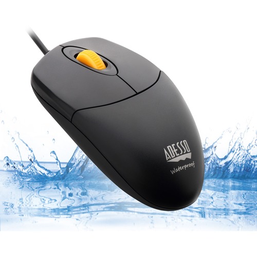 Adesso iMouse W3 - Waterproof Mouse with Magnetic Scroll Wheel - Optical - Cable - Black, Yellow - USB - 1000 dpi - Scroll Wheel - 4 Button(s) - Right-handed Only