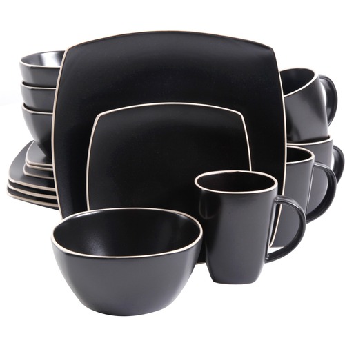 Gibson Home Soho Lounge Matte 16 Piece Dinnerware Set, Black - Dishwasher Safe - Microwave Safe - 6.5" Diameter - Black - Matte - Stoneware Body