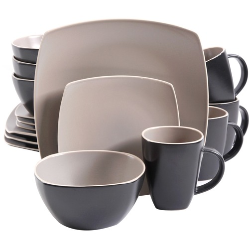 Gibson SoHo Lounge 16 pc DW Set Taupe - Dishwasher Safe - Microwave Safe - 6.5" Diameter - Black, Taupe - Matte - Stoneware Body