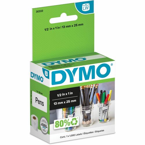Dymo LW Multi-Purpose Labels 1/2" x 1" - 1/2" x 1" Length - Rectangle - Thermal Transfer - White - Paper - 1000 / Roll - 1 Roll = DYM30333