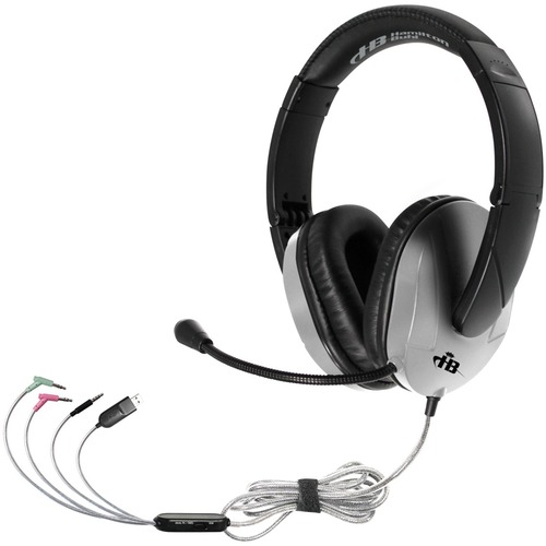 Hamilton Buhl Trios Multimedia Headset w/ Steel Reinforced Flexible Mic, Silver - Stereo - Mini-phone (3.5mm) - Wired - Over-the-head - Binaural - Circumaural - 5 ft Cable - Black, Silver