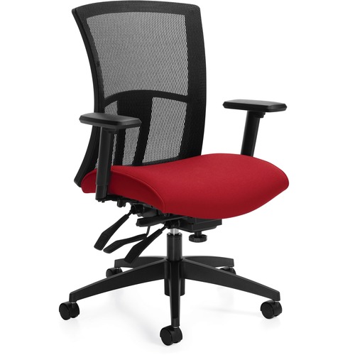Global Mesh Medium Back Multi-Tilter (6322-3) - Candy Apple Seat - Black Polypropylene, Steel Back - High Back - 5-star Base - 1 Each - Task Chairs - GLB63223IM74